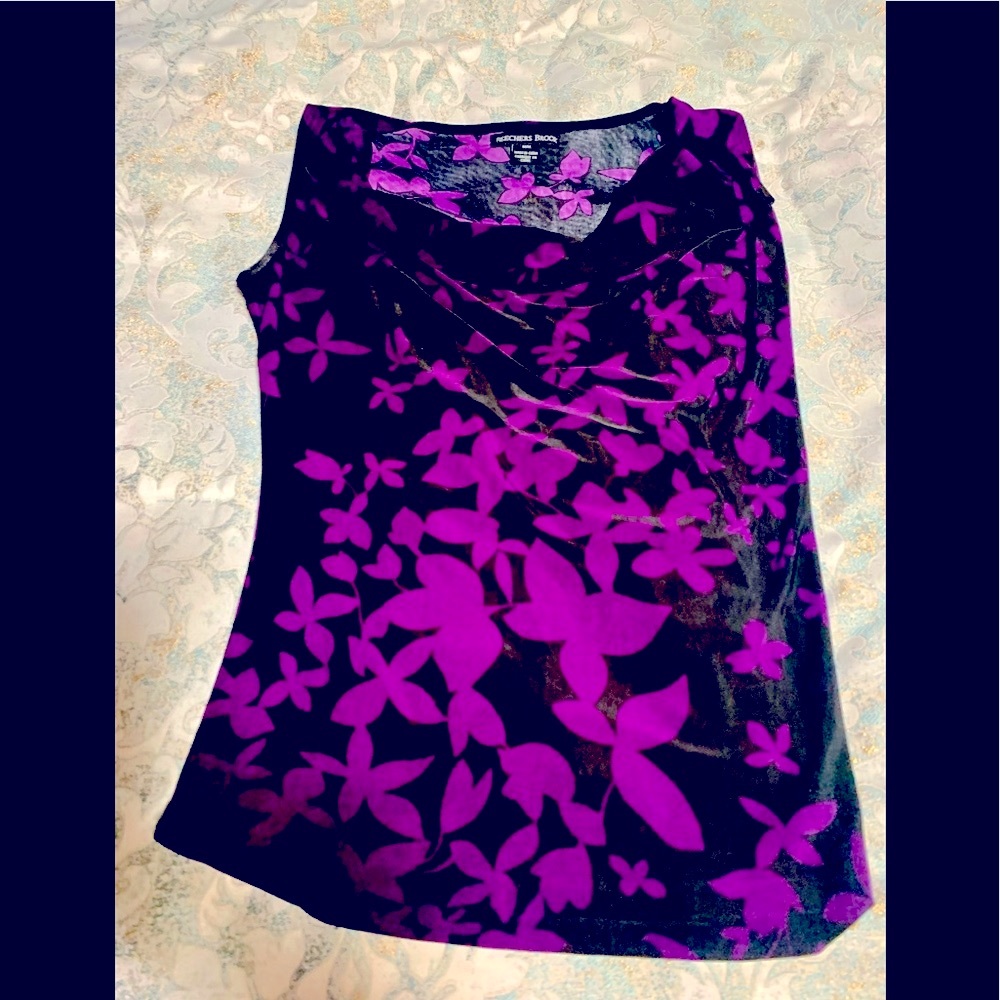 Beechers Brook Blouse Black with Purple flowers (Medium)